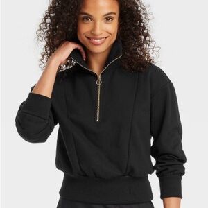 Black Half-Zip Pullover Top